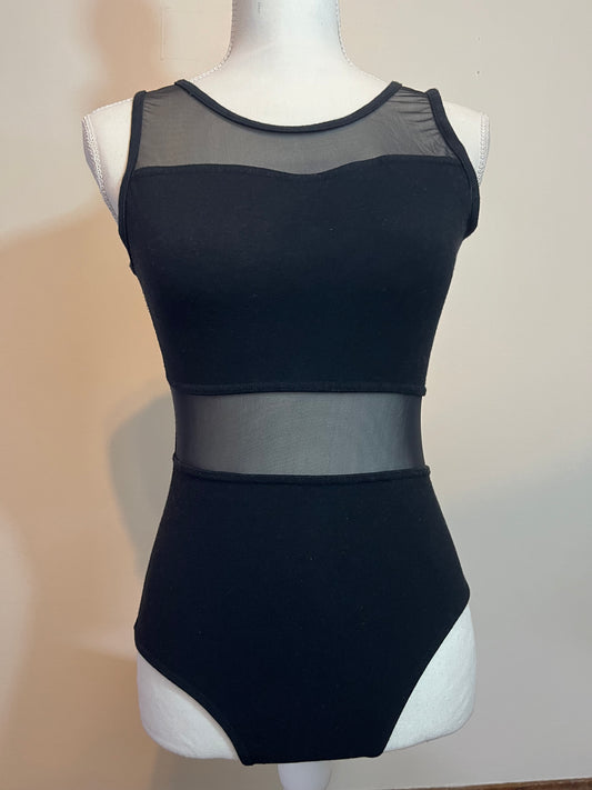 Black Leotard- Mesh Cutouts Adult Large